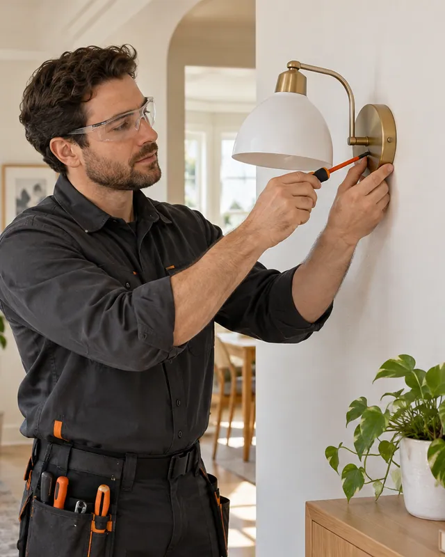 Illustration of a professional fitting an interior wall light